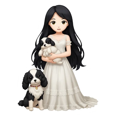 Pastel anime lady long hair with long lace dress full body holding puppy sticker