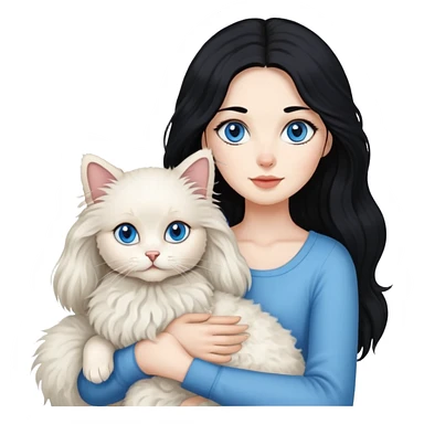 Lady with long black hair, with a long hair Ragdoll cat and a small poodle  sticker