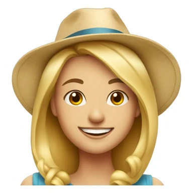 smiling blonde portrait with hat sticker