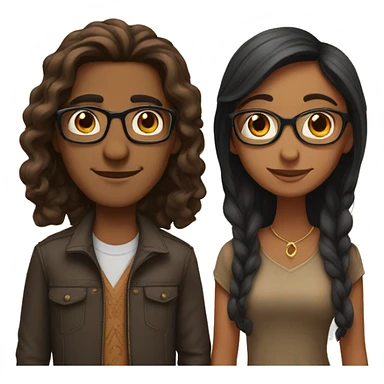Indian couple short brown girl long hair, tall brown boy with glasses sticker