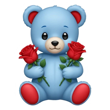 blue baby teddy bear holding roses  sticker