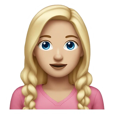 a woman with freckles and blue eyes, light skin, blonde hair and dark roots. pink clothes sticker