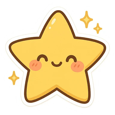 cheerful star character with blushing cheeks, sparkles sticker