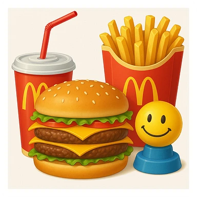 1990’s McDonald’s meal with a toy, emoji sticker