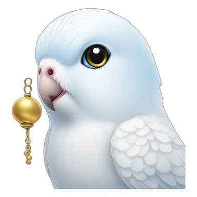 white budgie with bell sticker