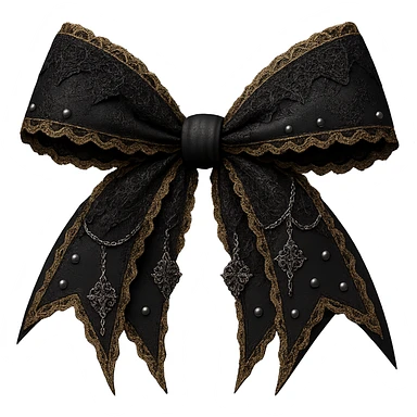 Make the blue gothic bow even more dramatic: larger, with exaggerated pointed ends, extra lace, and ornate silver chains. Keep the background transparent. Maintain the gothic style and intricate details. sticker