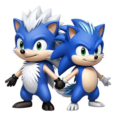 Blue Sonic the hedgehog, black Shadow the hedgehog, and small baby Silver the hedgehog holding hands together in a row sticker