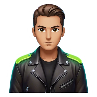 A lone biker with slicked-back hair, wearing a leather jacket, his face partially lit by neon lights sticker