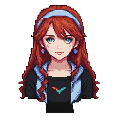 Y2K girl with red hair, pixel art style sticker
