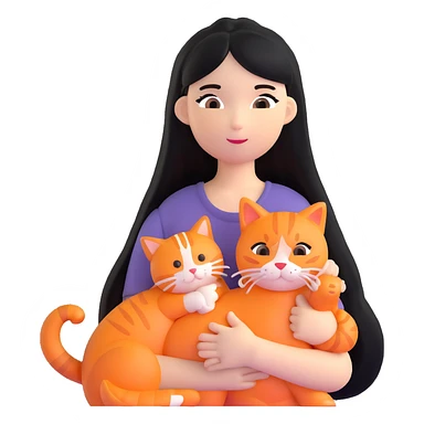 girl with long black hair holding an orange cat sticker