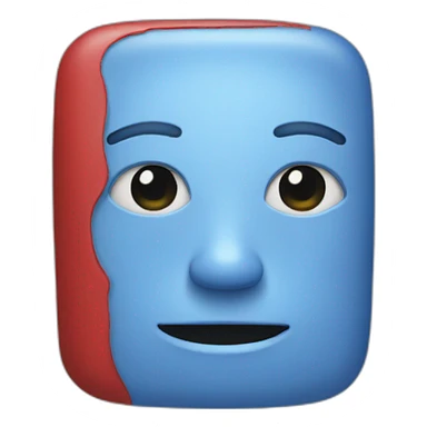 Red and blue square with face sticker