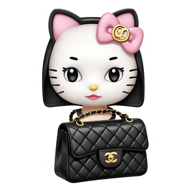 Hello Kitty wears in Chanel with a black bag Timeles sticker