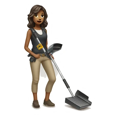 Pretty woman using a metal detector on ground sticker