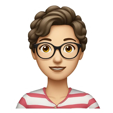 caucasian, brunette girl in striped shirt and glasses sticker