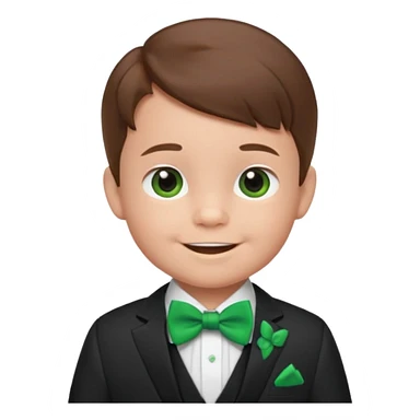 baby boy, brown hair in suit, with green bow, smile sticker