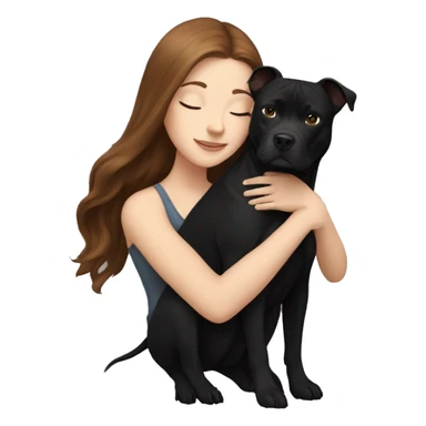 white girl with long brown hair hugging black pitbull sticker