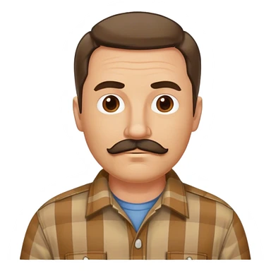 middle aged white man with dark brown mustache and goatee  standing, wearing a plaid shirt sticker