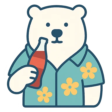 polar bear wearing a Hawaiian shirt and drinking Coca Cola sticker