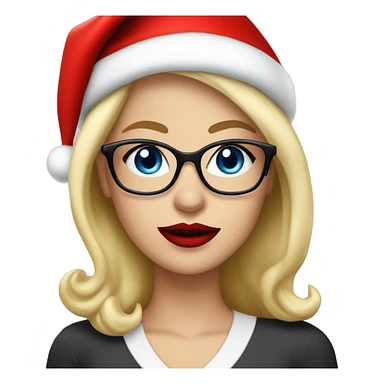 Beautiful blonde woman, blue eyes wearing santa hat and glasses and red lips  sticker