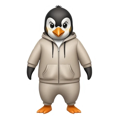 friendly anthropomorphised penguin wearing a mafia-style tracksuit, angry expression, brisk purposeful stride sticker