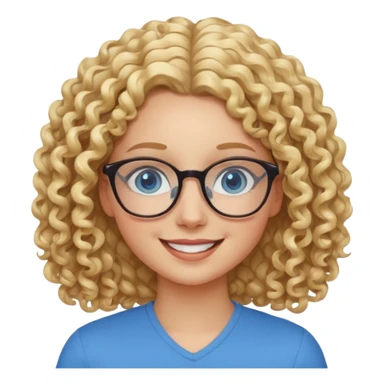 Friendly looking white girl with curly, blonde hair, blue eyes, and glasses. sticker