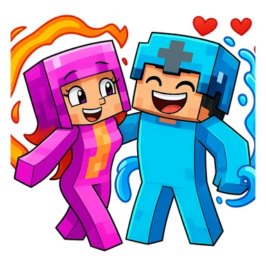 Change the expression of the middle right character to a laughing face, keeping the style and appearance the same, inspired by playful Minecraft-style expressions. Transparent background. sticker