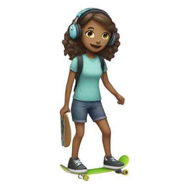 Girl with skateboard and headphones sticker