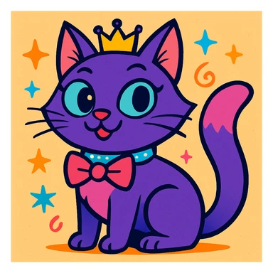 fancy cat, cartoonish, playful, exaggerated features, bright colors, whimsical accessories sticker