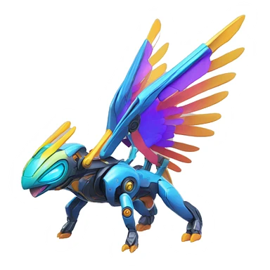 Colorful Neon Colors Vibrant Colors Flying Futuristic Mechanical Fakémon-Pokémon-Creature Full Body sticker