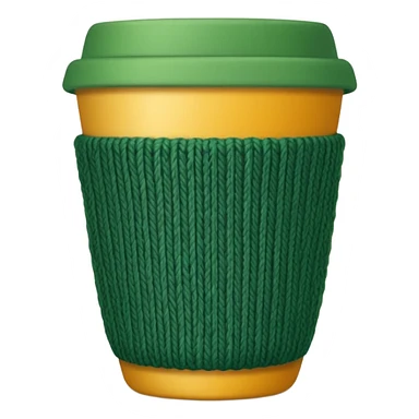 ceramic cup with green knit over the cup sticker