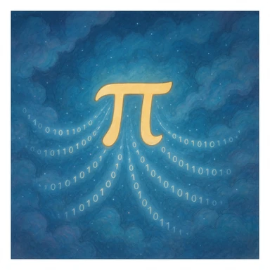  combine the π (pi) math symbol, binary code, and digital mist emerging from it. sticker