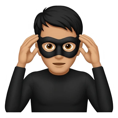 a man in a black mask without eyes and a mouth covers his ears sticker