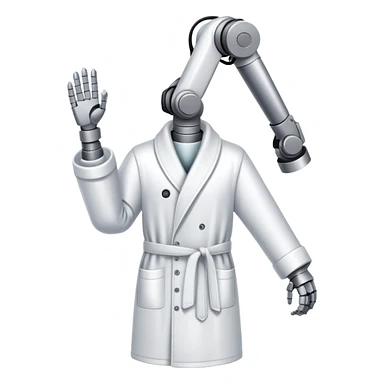 industrial robot arm wearing white dressing gown  sticker