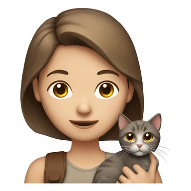 light brunette girl holding a brown/grey cat sticker