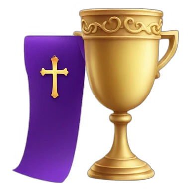 royal empty Christian cup for the winner with a cross on royal background sticker