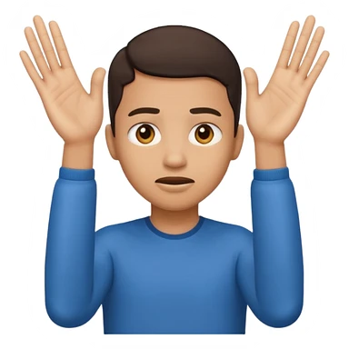Nervous emoji + hands up emoji. Remove flow effects at the very top the of the hands palm forward so the head can be between the hands. Lightskin emoji sticker