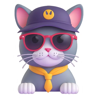 cat wearing sunglasses and a hat sticker