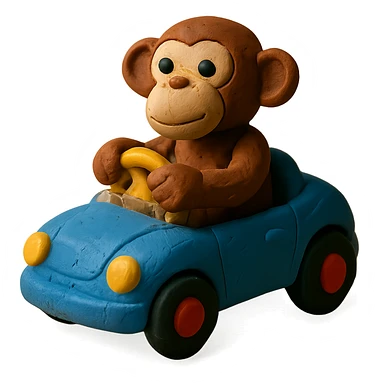 claymation style monkey driving a toy car sticker