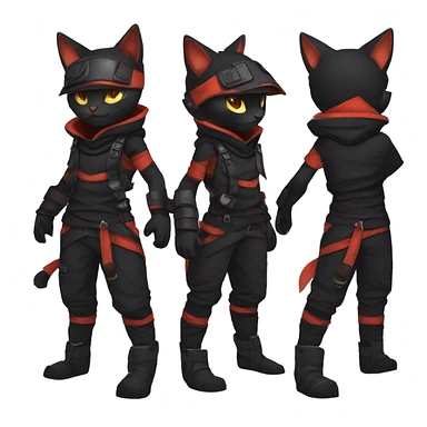 Edgy Shy Anthro Ninja boyish cool pretty dark black Litten-Pokémon-cat-fursona-animal techwear sticker