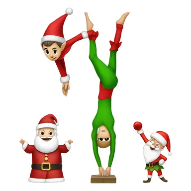 elf doing a handstand next to santa  sticker