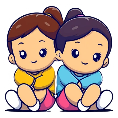 two girls sitting back to back with their cheeks touching sticker