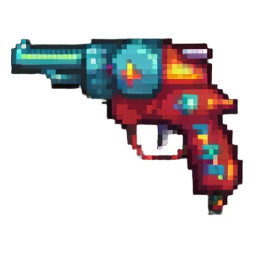 simple and bold raygun in pixel art style sticker