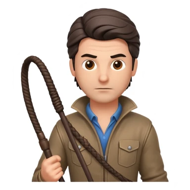 man with a whip portrait, head and shoulders only, whip coiled on shoulder, rugged outfit, confident look, 3D cartoon, mobile game icon style, clean background, no text, no watermark
 sticker
