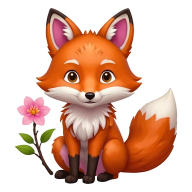 Fox holding a blossom and wearing a blossom sticker
