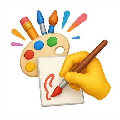 emoji symbolizing creativity with a hand drawing or painting, vivid colors, and artistic tools sticker