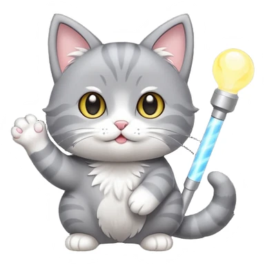 chibi cute gray cat holding a light stick happily sticker
