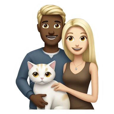 Couple brunette man and blonde woman with white cat sticker