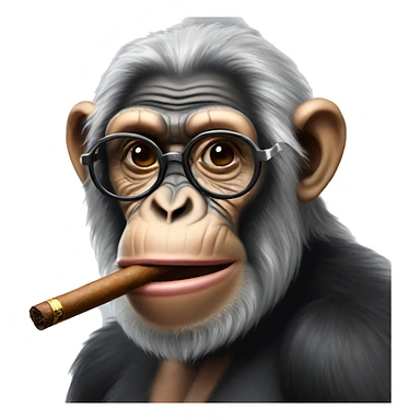 An old chimpanzee with grey hair smoking a cigar wearing glasses  sticker
