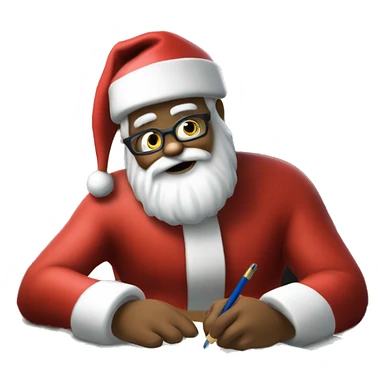 Santa is sitting on a desk, writing something down, solving complicated math puzzles in an exercise book sticker