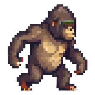 gorilla running, playful, pixel art style sticker